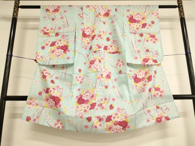 平和屋着物＊夏物　子供　女の子　綿紅梅　浴衣　薬玉文　綿　逸品　AABJ5234ja