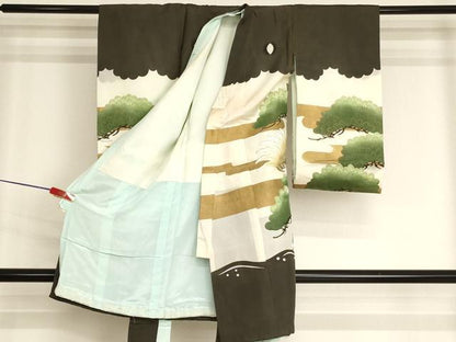 平和屋着物[]お宮参り　男の子　祝着　産着　初着　のしめ　刺繍　鷹　富士山　松　金糸　金彩　逸品　AABJ5243ja