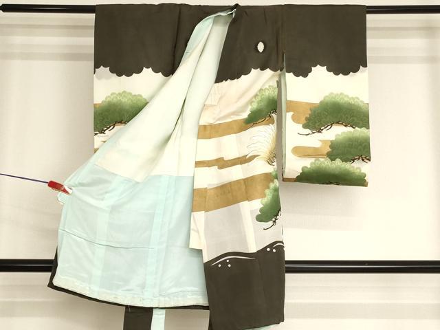 平和屋着物[]お宮参り　男の子　祝着　産着　初着　のしめ　刺繍　鷹　富士山　松　金糸　金彩　逸品　AABJ5243ja