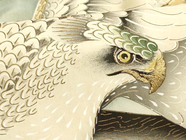 平和屋着物[]お宮参り　男の子　祝着　産着　初着　のしめ　刺繍　鷹　富士山　松　金糸　金彩　逸品　AABJ5243ja