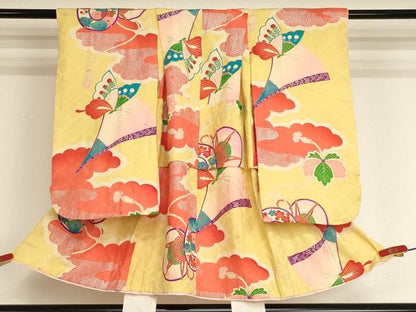 平和屋着物[]七五三　女の子　３歳　祝着　三つ身　舞蝶鼓文　金銀彩　逸品　AABJ5245ja