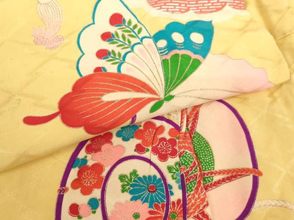 平和屋着物[]七五三　女の子　３歳　祝着　三つ身　舞蝶鼓文　金銀彩　逸品　AABJ5245ja