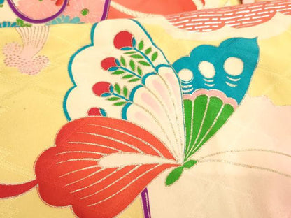 平和屋着物[]七五三　女の子　３歳　祝着　三つ身　舞蝶鼓文　金銀彩　逸品　AABJ5245ja