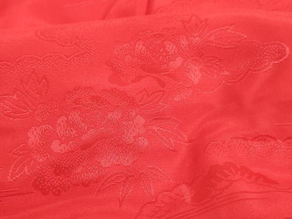 平和屋着物∵子供　女の子　長襦袢　無双仕立て　雲取り花地紋　赤色　半衿刺繍　洗える着物　AABJ5247ja