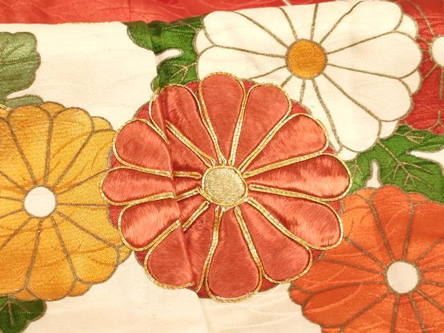 平和屋着物[]七五三　女の子　７歳　祝着　四つ身　駒刺繍　雪輪花文　金彩　逸品　未使用　AABJ5251ja