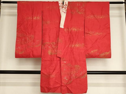 平和屋着物∵子供　女の子　長襦袢　袷　飛鶴花文　金銀彩　半衿刺繍　逸品　AABJ5252ja