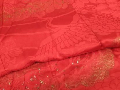 平和屋着物∵子供　女の子　長襦袢　袷　飛鶴花文　金銀彩　半衿刺繍　逸品　AABJ5252ja