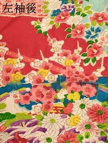 平和屋着物[]アンティーク　大正ロマン　七五三　女の子　３歳　祝着　一つ身　扇面風景花文　逸品　AABJ5254ja