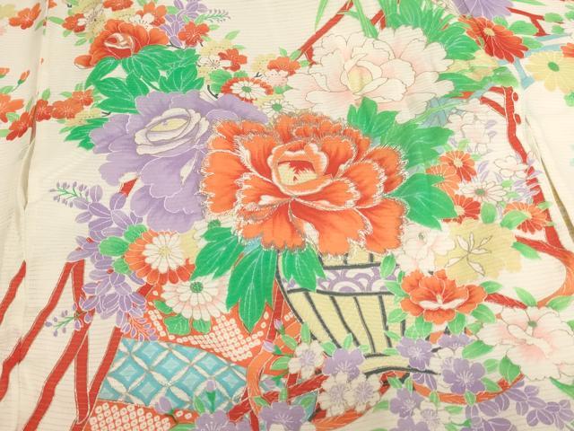 平和屋着物[]夏物　お宮参り　女の子　祝着　産着　初着　のしめ　絽　刺繍　飾花文　銀糸　銀彩　逸品　AABJ5255ja