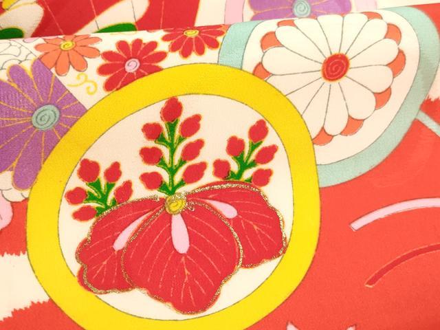 平和屋着物[]アンティーク　大正ロマン　七五三　女の子　３歳　祝着　一つ身　檜扇花丸文　金彩　逸品　AABJ5256ja