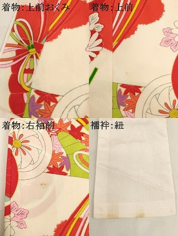 平和屋着物[]アンティーク　大正ロマン　七五三　女の子　３歳　祝着　一つ身　檜扇花丸文　金彩　逸品　AABJ5256ja