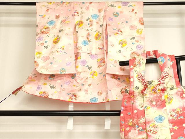 平和屋着物[]七五三　女の子　３歳　祝着　三つ身　被布セット　花丸文　暈し染め　金彩　逸品　AABJ5258ja