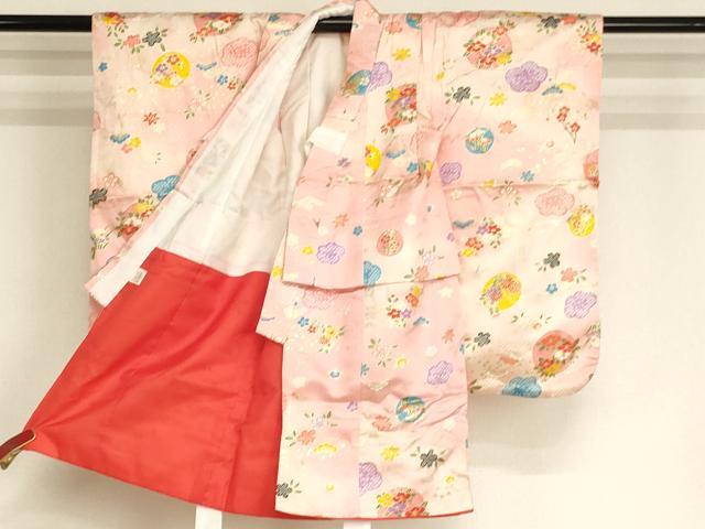 平和屋着物[]七五三　女の子　３歳　祝着　三つ身　被布セット　花丸文　暈し染め　金彩　逸品　AABJ5258ja