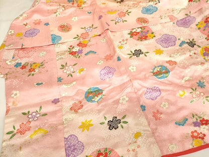 平和屋着物[]七五三　女の子　３歳　祝着　三つ身　被布セット　花丸文　暈し染め　金彩　逸品　AABJ5258ja