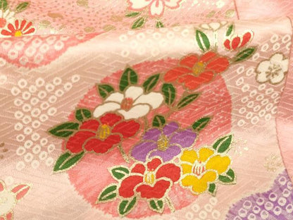 平和屋着物[]七五三　女の子　３歳　祝着　三つ身　被布セット　花丸文　暈し染め　金彩　逸品　AABJ5258ja