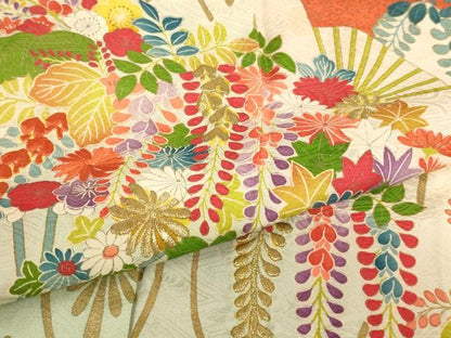 平和屋着物∵女の子　十三参り　子供　祝着　刺繍　扇面花文　暈し染め　金糸　金彩　逸品　AABJ5259ja