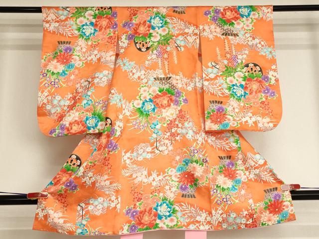 平和屋着物[]七五三　女の子　３歳　祝着　一つ身　花車文　金彩　逸品　AABJ5260ja