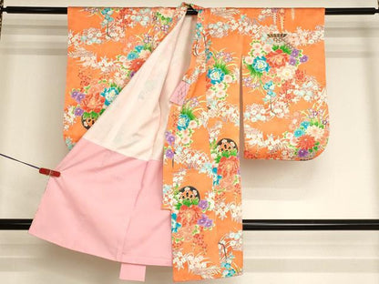 平和屋着物[]七五三　女の子　３歳　祝着　一つ身　花車文　金彩　逸品　AABJ5260ja