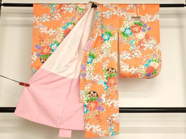 平和屋着物[]七五三　女の子　３歳　祝着　一つ身　花車文　金彩　逸品　AABJ5260ja