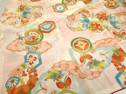平和屋着物[]七五三　女の子　７歳　祝着　四つ身　花蝶丸文　暈し染め　金彩　洗える着物　AABJ5261ja