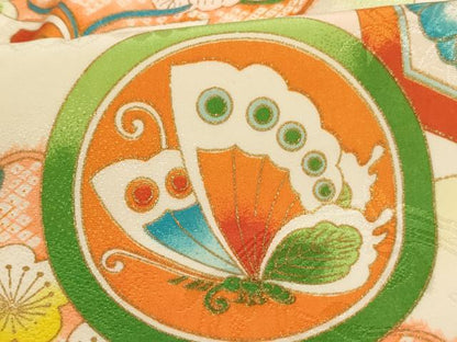 平和屋着物[]七五三　女の子　７歳　祝着　四つ身　花蝶丸文　暈し染め　金彩　洗える着物　AABJ5261ja