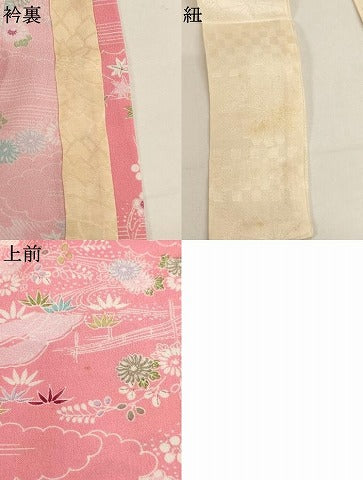 平和屋着物[]七五三　女の子　３歳　祝着　三つ身　単衣　雲取り風景花文　洗える着物　AABJ5262ja