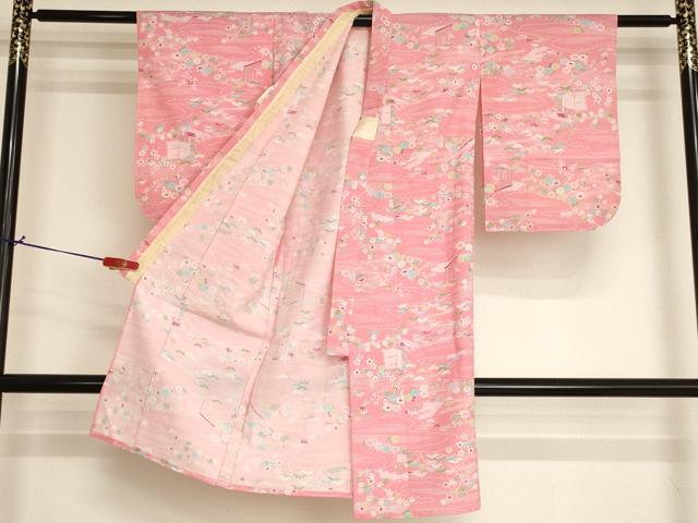 平和屋着物[]七五三　女の子　３歳　祝着　三つ身　単衣　雲取り風景花文　洗える着物　AABJ5262ja