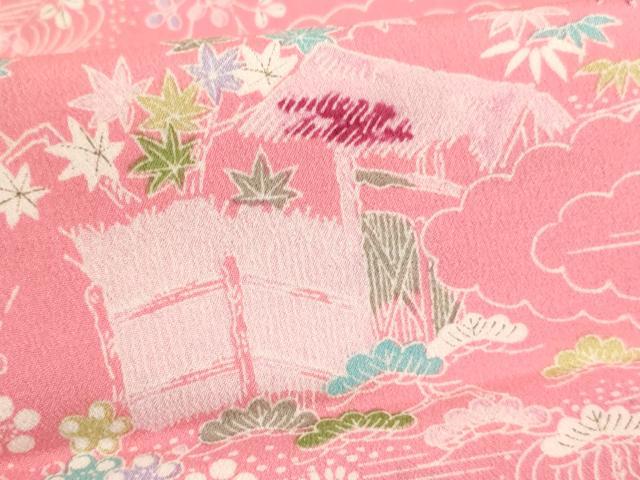 平和屋着物[]七五三　女の子　３歳　祝着　三つ身　単衣　雲取り風景花文　洗える着物　AABJ5262ja