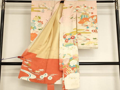 平和屋着物[]お宮参り　女の子　祝着　産着　初着　のしめ　刺繍　雲重ね風景花文　暈し染め　金糸　金彩　逸品　AABJ5263ja
