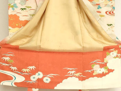 平和屋着物[]お宮参り　女の子　祝着　産着　初着　のしめ　刺繍　雲重ね風景花文　暈し染め　金糸　金彩　逸品　AABJ5263ja