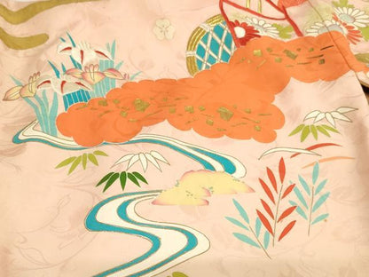 平和屋着物[]お宮参り　女の子　祝着　産着　初着　のしめ　刺繍　雲重ね風景花文　暈し染め　金糸　金彩　逸品　AABJ5263ja
