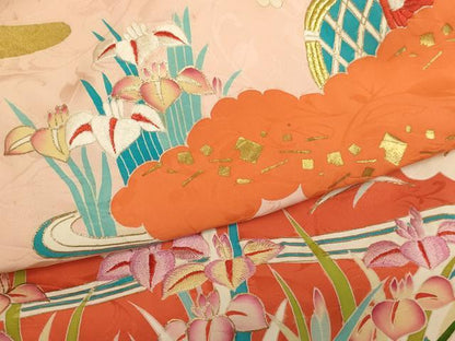 平和屋着物[]お宮参り　女の子　祝着　産着　初着　のしめ　刺繍　雲重ね風景花文　暈し染め　金糸　金彩　逸品　AABJ5263ja