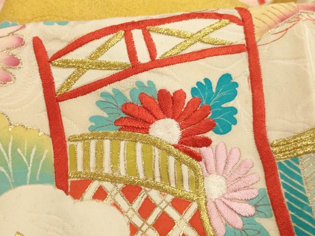 平和屋着物[]お宮参り　女の子　祝着　産着　初着　のしめ　刺繍　雲重ね風景花文　暈し染め　金糸　金彩　逸品　AABJ5263ja