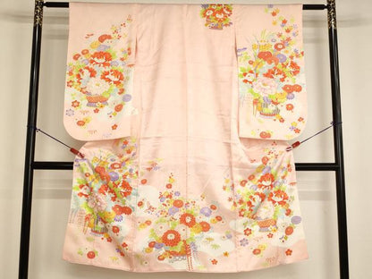 平和屋着物[]七五三　女の子　７歳　祝着　四つ身　駒刺繍　花籠文　金彩　AABJ5264ja