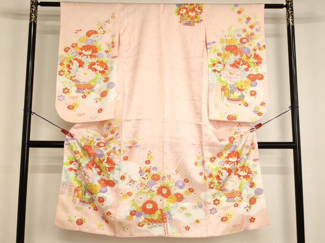 平和屋着物[]七五三　女の子　７歳　祝着　四つ身　駒刺繍　花籠文　金彩　AABJ5264ja