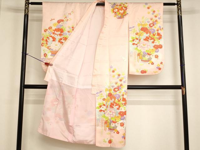 平和屋着物[]七五三　女の子　７歳　祝着　四つ身　駒刺繍　花籠文　金彩　AABJ5264ja