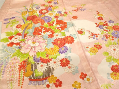 平和屋着物[]七五三　女の子　７歳　祝着　四つ身　駒刺繍　花籠文　金彩　AABJ5264ja