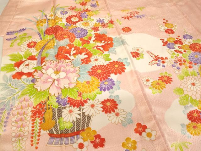 平和屋着物[]七五三　女の子　７歳　祝着　四つ身　駒刺繍　花籠文　金彩　AABJ5264ja