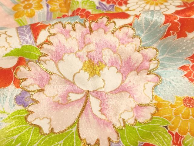 平和屋着物[]七五三　女の子　７歳　祝着　四つ身　駒刺繍　花籠文　金彩　AABJ5264ja