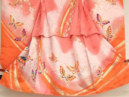 平和屋着物[]七五三　女の子　３歳　祝着　三つ身　肌襦袢（半衿刺繍）セット　舞蝶桜文　暈し染め　金銀彩　AABJ5266ja