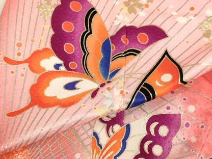 平和屋着物[]七五三　女の子　３歳　祝着　三つ身　肌襦袢（半衿刺繍）セット　舞蝶桜文　暈し染め　金銀彩　AABJ5266ja