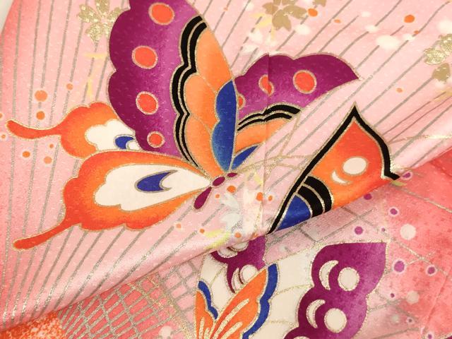 平和屋着物[]七五三　女の子　３歳　祝着　三つ身　肌襦袢（半衿刺繍）セット　舞蝶桜文　暈し染め　金銀彩　AABJ5266ja