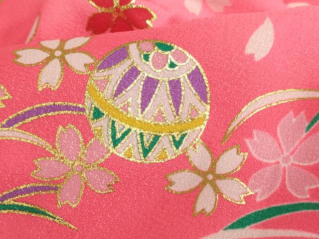 平和屋着物[]七五三　女の子　３歳　被布　花手毬文　鼓　暈し染め　金彩　AABJ5269ja