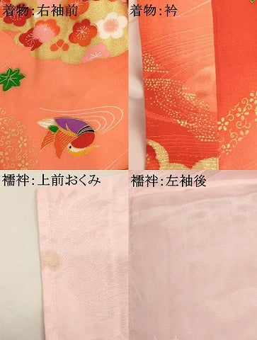 平和屋着物[]七五三　女の子　３歳　祝着　三つ身　長襦袢・被布セット　ぎおん　雲取り鴛鴦花文　暈し染め　金彩　AABJ5271ja
