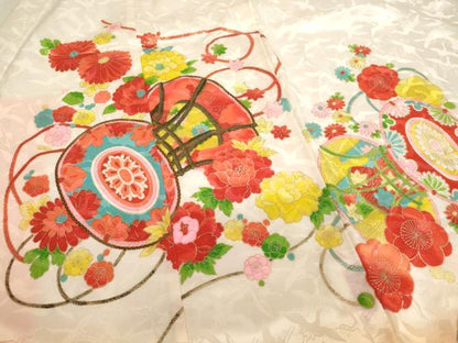平和屋着物[]七五三　女の子　３歳　祝着　三つ身 長襦袢（無双仕立て）セット 駒刺繍 花鼓文 暈し染め 金彩 洗える着物 未使用 AABJ5275ja