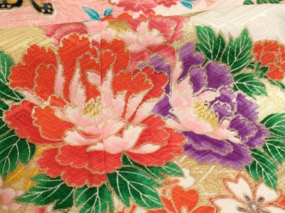 平和屋着物[]七五三　女の子　７歳　祝着　四つ身　地紙花車文　金彩　AABJ5278ja