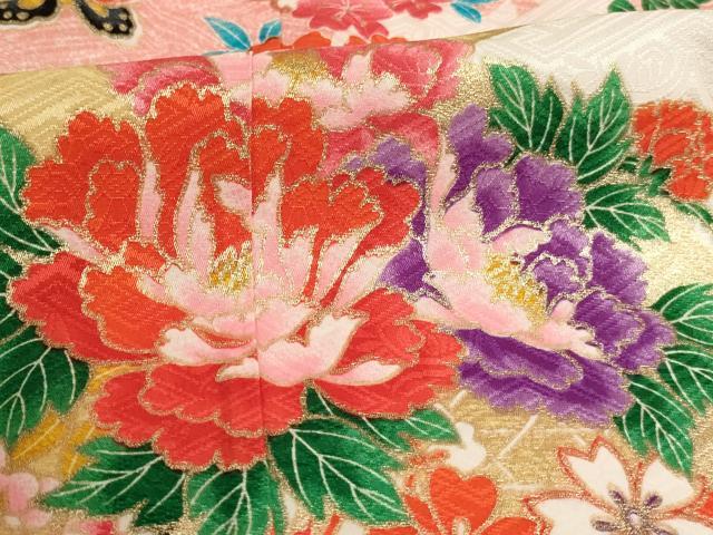 平和屋着物[]七五三　女の子　７歳　祝着　四つ身　地紙花車文　金彩　AABJ5278ja