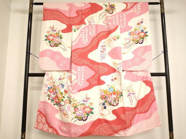 平和屋着物[]七五三 女の子 ７歳 祝着 四つ身 絞り 花車文 金彩 逸品 AABJ5280ja