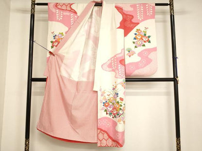 平和屋着物[]七五三　女の子　７歳　祝着　四つ身　絞り　花車文　金彩　逸品　AABJ5280ja