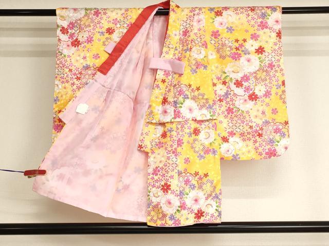 平和屋本店[]七五三　女の子　３歳　祝着　三つ身　長襦袢（単衣）・被布・小物セット 暈し染め 金彩 箱付き 洗える着物 未使用 AABJ5281ja